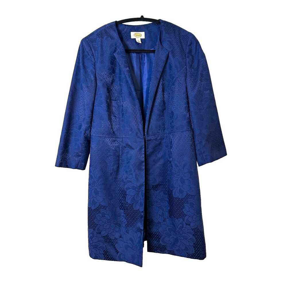 Talbots Navy Blue Floral Jacquard Topper Jacket Coat Sz 6 Brocade Preppy Evening